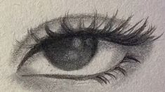 a drawing of an eye with long lashes