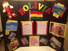 a bulletin board with pictures and magnets on it that says boliva in spanish