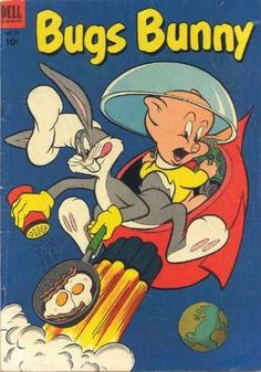 an old comic book with bugs bunny flying through the air