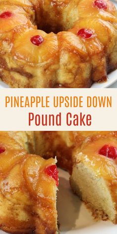 a pineapple upside down pound cake on a plate