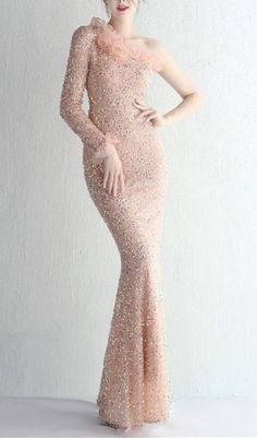 ONE-SHOULDER PUFF SLEEVE SEQUIN STITCHED MAXI DRESS Pink Fitted One Shoulder Dress For Prom, Fitted Pink One Shoulder Dress For Prom, Pink One Shoulder Dress For Spring Prom, Pink One-shoulder Dress For Party Season, Pink One Shoulder Dress For Party Season, Pink One Shoulder Dress For Evening And Prom Season, Pink One-shoulder Dress For Spring Party, Pink One Shoulder Dress For Spring Party, Pink One-shoulder Sequin Dress