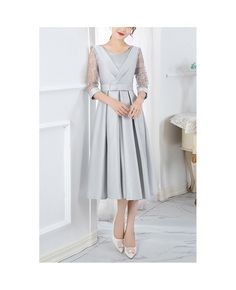 Buy Pleated Elegant Knee Length Wedding Party Dress With Illusion Sleeves at cheap price online. Free stable shipping and pro custom service since 2009. Illusion Sleeves, Wedding Party Dress, Bridal Event, Event Outfit, Wedding Party Dresses, High Waisted Skirt, Knee Length, Wedding Party, Party Dress