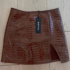 The Wren Mini Skirt Size Xxs/Us 0 Croc Pu Brown Brand New, Never Worn, Tags Attached Mini Skirt Croc Print Split Detail High Waisted Fit Slim Fitting Invisible Zip At Back Unlined Sold Out Online!! Trendy Brown Mini Skirt For Night Out, Trendy High Waist Brown Mini Skirt, Brown Leather Mini Skirt, Pink Leather Skirt, Zebra Print Mini Skirt, Cheetah Skirt, Brown Mini Skirt, Y2k Mini Skirt, Black Leather Mini Skirt