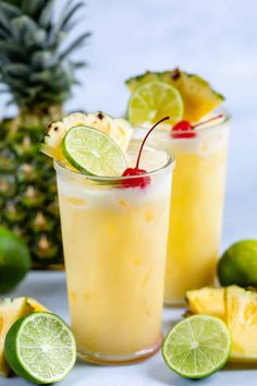 two glasses filled with pineapple and limeade drink