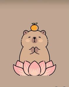 an animal with a crown on its head sitting in front of a pink lotus flower