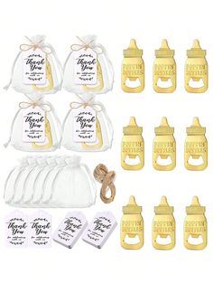 baby bottle labels and pacifiers are shown in this image, including one for each child