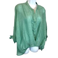 Favlux Fashion Top Womens Green Button Front Pleated Hi-Low Shirt Blouse Pullover Loose Fitting Button Front Top With Pleated Hi-Low Hem And Ties At Sleeves Lightweight 65% Polyester / 35% Cotton Woven Fabric Hand Washable Size: M Measurements: (Measurements Should Be Considered Approximate) Bust: 27" Across Pit O Pit Length: 21-28" Shoulder To Hem Condition: New With Tags Removed, Extra Button Attached, No Flaws....Please Enlarge The Pictures And Look Attentively, These Are The Best Description Versatile Spring Blouse With Button Closure, Summer V-neck Blouse With Button Cuffs, Versatile Summer Blouse With Button Closure, Oversized Vacation Blouse With Button Closure, Oversized Blouse With Button Closure For Vacation, Oversized Blouse For Vacation With Button Closure, Spring Daywear Blouse With Roll-up Sleeves, Green Shirt For Fall Vacation, Vacation Button-up Tops With Button Cuffs