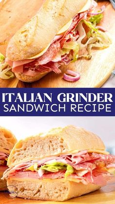 the italian grinder sandwich is cut in half and ready to be eaten