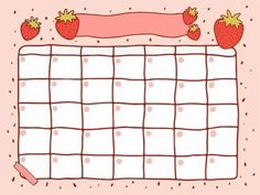 a calendar with strawberries on it and a pink ribbon hanging from the front end