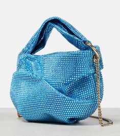 Bonny Crystal Embellished Tote Bag in Blue - Jimmy Choo | Mytheresa Cercei Din Lut Polimeric, Jimmy Choo Bag, Fancy Bags, Jimmy Choo Shoes, Blue Bags, Clutch Handbag, Jimmy Choo, Top Handle, Dust Bag