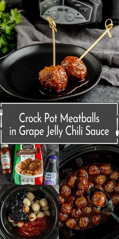 the crock pot meatballs in grape jelly chili sauce are ready to be eaten