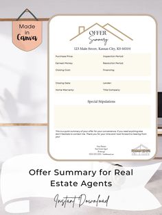 a real estate agent's office is shown with the text, offer for real estate agent