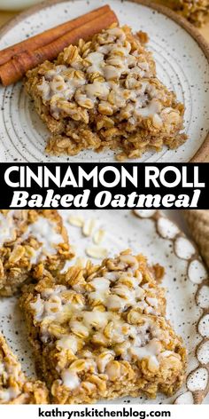 cinnamon roll baked oatmeal on a white plate