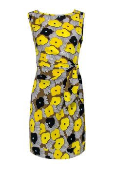 Current Boutique-Diane von Furstenberg - Yellow & Multicolor Printed Silk Sheath Dress w/ Tie Sz 4 Silk Sheath Dress, Printed Silk, Bridal Showers, Printed Design, Diane Von, Von Furstenberg, Diane Von Furstenberg, Silk Printing, Scoop Neckline