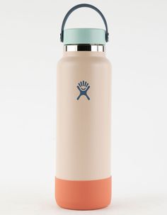 a water bottle with a blue lid and an orange handle