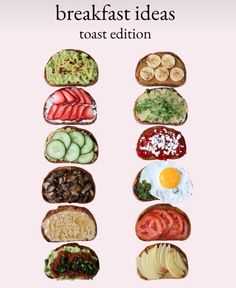 the cover of breakfast ideas toasted with different types of food and vegetables on it