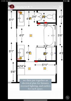 the floor plan for a bathroom with measurements on it and an arrow pointing to the right