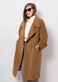 "MaxMara Coat, with original monogram lining. Absolutely soft perfect wool coat. era 90s Very Good Condition m e a s u r e m e n t s (taken while the item is lying flat): Shoulder: 19.7\"/ 50 cm around armpits: 51.2\" / 130 cm waist: 48.8\"/ 124 cm hips: 44.9\" / 114 cm Length 44.9\" / 114 cm Sleeves Length 22.8\" / 58 cm Model is 170 cm or 5.5 feet tall, wears size available. We Offer: * Worldwide Shipping * Free Tracking Number * Free Gift Wrapping * Helpful Customer Service ---------------- * Oversized Brown Double-breasted Pea Coat, Oversized Classic Brown Pea Coat, Vintage Double-breasted Outerwear For Fall, Vintage Double-breasted Pea Coat With Pockets, Vintage Outerwear With Double Button And Lapel Collar, Vintage Fall Outerwear With Double Button Closure, Vintage Pea Coat With Lapel Collar For Fall, Vintage Fall Pea Coat With Lapel Collar, Vintage Brown Double-breasted Pea Coat