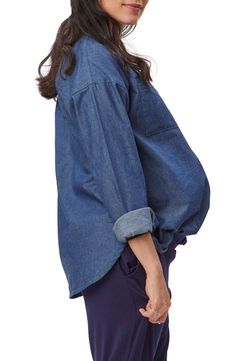 Breezy and lightweight chambray skims your growing bump in a timeless top that buttons at the front and is finished with easy-to-roll sleeves. Style Name:Stowaway Collection Chambray Maternity Top. Style Number: 6741814. Casual Denim Tops For Layering, Everyday Long Sleeve Chambray Top, Medium Wash Tencel Tops With Pockets, Everyday Light Indigo Denim Top With Pockets, Long Sleeve Light Indigo Chambray Denim Top, Light Indigo Long Sleeve Chambray Denim Top, Relaxed Fit Denim Tops, Denim Blue Tops For Layering, Relaxed Fit Indigo Denim Top