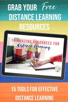 a tablet with the text grab your free distance learning resources