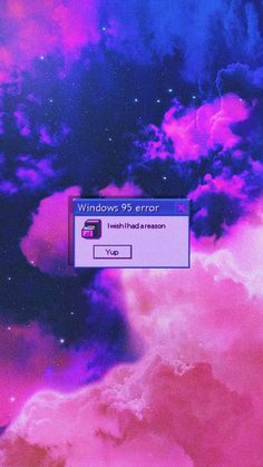 the windows 95 error screen is displayed in front of an image of clouds and stars