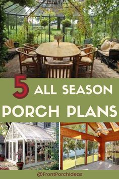 an image of a garden with the words 5 all season porch plans