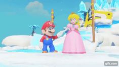 mario and princess peach standing in the snow