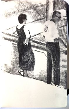 a drawing of two people standing next to each other