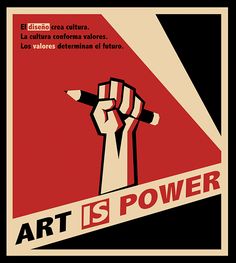 an art is power poster with a hand holding a pencil