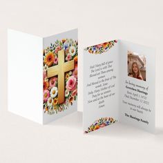 Modern Catholic Cross Funeral Memorial Prayer Card