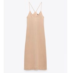 Zara V-Neck Dress With Spaghetti Straps. Color: Pink -Beige Size: Large Beige V-neck Slip Dress For Summer, Summer Neutral V-neck Midi Dress, Neutral V-neck Midi Dress For Summer, Beige Cami Dress For Spring, Chic Cami Midi Dress For Spring, Zara Beige Spaghetti Strap Dress, Brown Sleeveless Slip Dress For Spring, Sleeveless Brown Slip Dress For Spring, Beige Midi Dress With Spaghetti Straps For Daywear