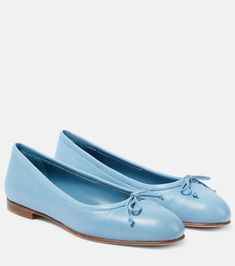 Manolo Blahnik Ballet Flats, Elegant Blue Leather Ballet Flats, Blue Ballet Flats With Rubber Sole, Calf Leather Almond Toe Flats For Galas, Chic Blue Leather Ballet Flats, Classic Blue Closed Toe Flats, Blue Classic Closed Toe Flats, Blue Ballet Flats With Flat Heel, Round Toe Ballet Flats With Rubber Sole For Galas