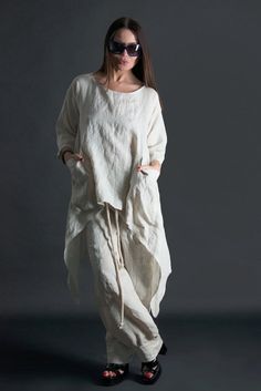 Two pieces Linen Set Amanda Linen Outfit Summer, Summer Linen Outfits, Linen Outfit, Winter Coat Dress, Blusas Top, Linen Clothing, Top And Pants Set, Summer Linen, Linen Tunic