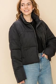 Why not warm up your looks with this stunning jacket! Cozy Up Zippered Puffer Jacket is constructed with long sleeves and collar with the classic zip closure at the front. Layer it over a tank top with high waisted denim jeans to complete a chic look! Jacket Puffer, Cropped Puffer Jacket, Zip Collar, Padded Jacket, Puffer Coat, Jean Outfits, Puffer Jacket, Winter Coat, Fashion Inspo Outfits