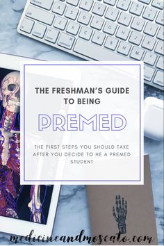 a computer keyboard with an image of a skeleton on it and the text, the freshman's guide to being premed