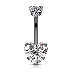 "Clear heart shaped CZ gems belly ring. Hearts are prong set. Shaft is stainless steel coated with black PVD. Size: 14G - 3/8\" long Hearts are 5 mm and 8mm Internally threaded Jewelry colors: Black shaft CZ Color: Clear All of our jewelry is brand NEW. If you have any questions, please let us know." Internally Threaded Jewelry, Heart Gem, Gold Belly Ring, Clear Heart, Birthstone Colors, Belly Piercing, Belly Button Ring, Button Rings, Dream Tattoos