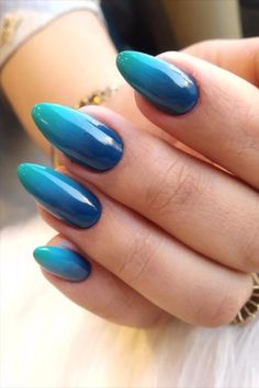 Blue Ombre Nails Inspirations - Holy Nails Pune Teal Blue Ombre Nails, Blue To Green Ombre Nails, Blue And Orange Ombre Nails, Ombre Nails Teal, Beach Ombre Nails, Ombre Nails Blue, Beach Vacay Nails, Nail Two Colors, Mum Nails