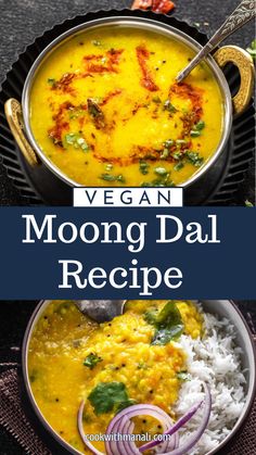 the moong dal recipe with rice and vegetables in it is shown on top of a plate