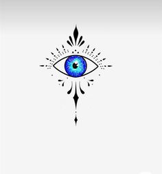 an evil eye tattoo design on the side of a white wall