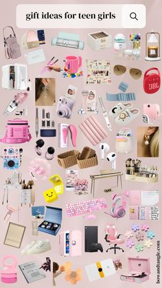 a collage of pink and white items with the words gift ideas for teen girls