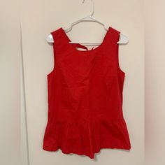 Jcrew Peplum Tank Top With Tie Back Never Worn Red Size Xs, Runs Large Chic Red Crew Neck Blouse, Chic Red Cotton Tops, Red Cotton Tops For Work, Red Cotton Workwear Tops, Peplum Tank Top, Wearing Red, J Crew Factory, Tie Backs, Tie Back