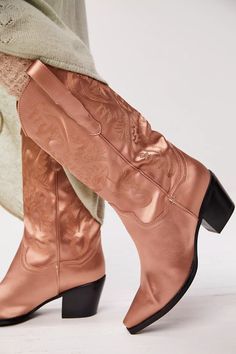 shoes; heels; clogs; loafers; platform; platform heels; trendy shoes; flats; mules; tennis shoes; footwear; boots; free people; we the free; free-est; high boots; cowboy boots; western boots; pull-on style; pull-on boots; satin boots; Jeffrey Campbell;