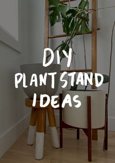 the words diy plant stand ideas are in front of a potted plant on a stool