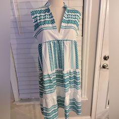 New With Tags! Teal And White Aztec Print, Spring/Summer Dress. Lightweight And Loose Fit. The Last 2 Photos Are Stock Photos Of Same Dress (Slightly Different Pattern) To Show Fit. If You Need Measurements Please Message Me. Bundle For A Discount! White V-neck Sleeveless Dress For Beach Season, White V-neck Sleeveless Dress For Beach, White Sleeveless Summer Dress For Beach Season, White V-neck Sleeveless Vacation Dress, White V-neck Sleeveless Dress For Vacation, White Vacation Sundress, White Sleeveless Vacation Sundress, White Sleeveless Sundress For Vacation, White Sleeveless Dress For Spring Vacation