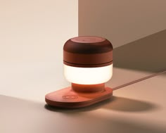 a brown and white light is on top of a small device with a long cord