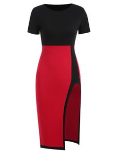 Color Block Front Slit Sheath Dress - Black - 3606444812 - Women's Clothing, Dresses, Work Dresses  #WorkDresses #Women's #Clothing # #Dresses # #Work #Dresses Cheap Boutique Clothing, Womens Clothing Websites, Striped Bodycon Dress, Work Dresses, Cheap Womens Clothing, Black Sheath Dress, Short Sleeve Pattern, Sammy Dress, 2019 Fashion