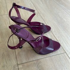 Purple Chic Open Toe Silhouette Comfortable Buckle Strap Closure Made In Brazil Heel Height 4” Purple Kitten Heels, Dark Purple Heels, Plum Heels, Visual Archive, Sneakers Jordans, Purple Heels, Shoes Sneakers Jordans, Heeled Sandal, Plum Color