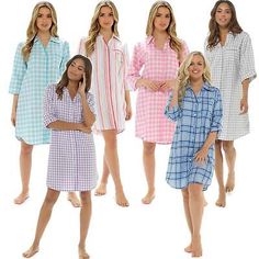 Trendy Fashion Ladies/Womens Button Through Front Check Nightshirt/Nightie/Nightdress Size 8-22, Intimates & Sleep Spring Buttoned Nightgown For Bedtime, Long Sleeve Nightgown With Buttons, Cotton Button-up Sleepwear, Cotton Button-up Sleepwear For Bedtime, Blue Button-up Sleepwear With Button Closure, Boyfriend Style, Sleepwear Robe, Night Shirt, Night Dress