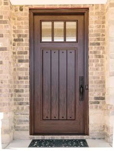 Enhance your entryway with our Craftsman Planked Design with Clavos 3 Lite Solid Single Door. Elevate your home's style with our durable and visually appealing solid door. Herringbone Barn Door, Interior Glass Door, Craftsman Front Door, Craftsman Front Doors, Wood Front Entry Doors, Craftsman Style Doors, Front Entry Door, Front Door Lighting, Glass Door Design