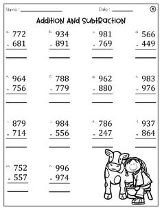 addition and subtraction worksheet with numbers